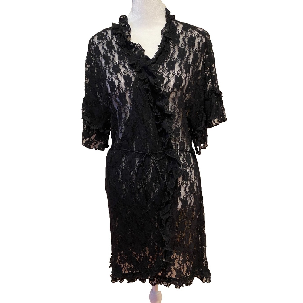 In Bloom Jonquil Black Unconventional Lace Wrap Cardigan Sz L Stretch Whimsigoth